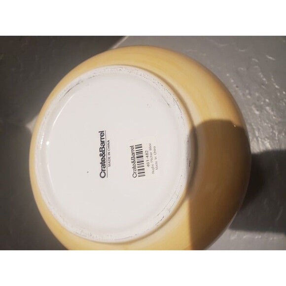 Crate & Barrel Yellowish Tan, Navy Blue and White Striped Rugby Pitcher 7.5" - Picture 2 of 4